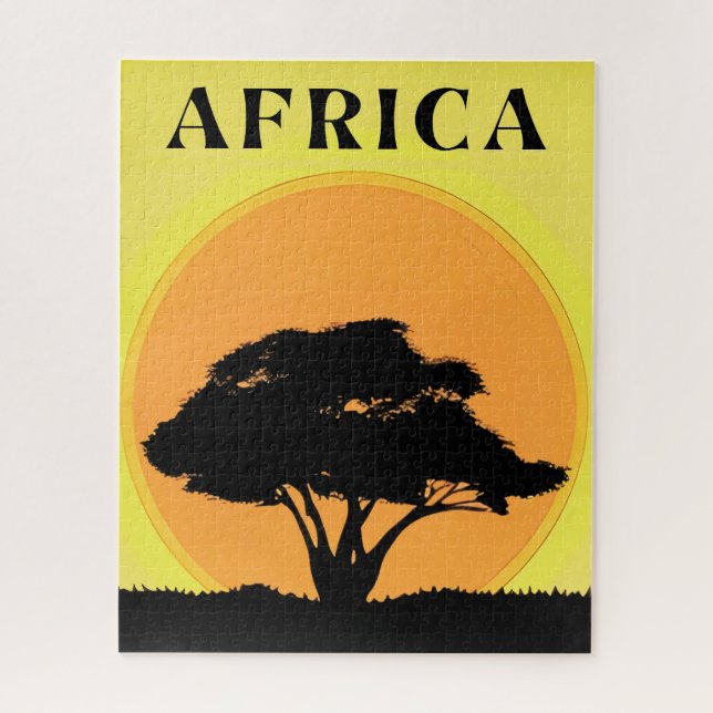African Acacia Tree Against an Orange Sunset Jigsaw Puzzle (Vertical)