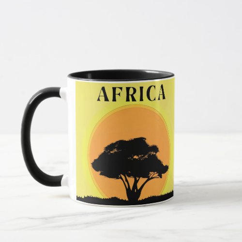 African Acacia Tree Against an Orange Sunset Mug