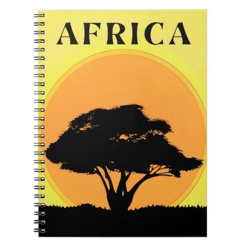 African Acacia Tree Against an Orange Sunset Notebook