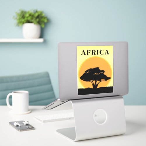 African Acacia Tree Against an Orange Sunset Sticker