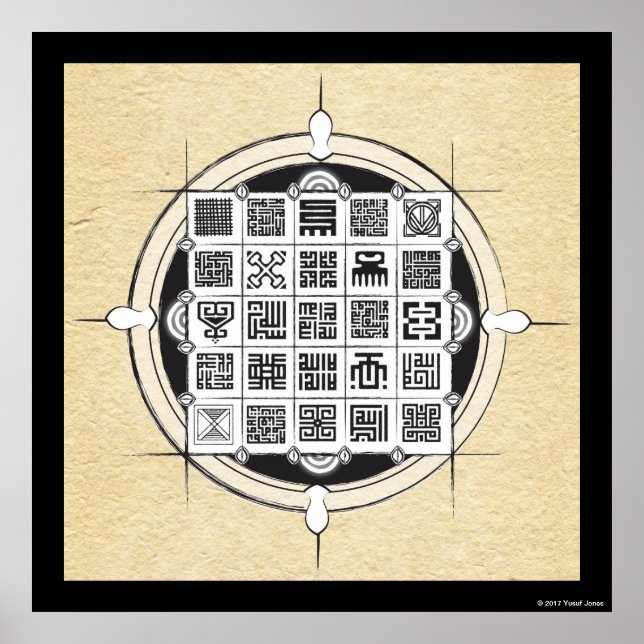 African Adinkra and Kufic Arabic on Parchment Poster (Front)