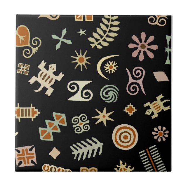 African Adinkra Symbols Ceramic Tile (Front)
