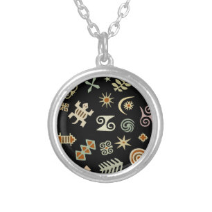 African Adinkra Symbols Silver Plated Necklace