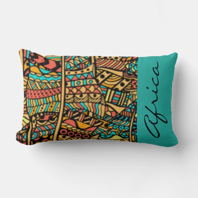 African Africa Pattern Print Typography Lumbar Pillow (Front)