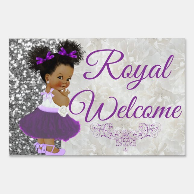 African Afro Puff Princess  | Purple Royal Elegant Sign (Front)