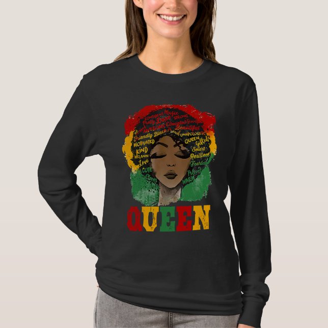 African Afro Queen Strong Black Women Black Histor T-Shirt (Front)