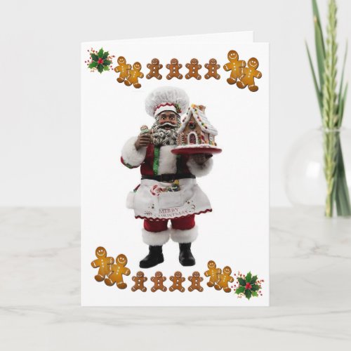 African Amer Santas Gingerbread Recipe Christmas Card