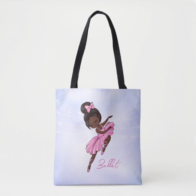 African America Ballerina Purple Ballet Dance Tote Bag (Front)