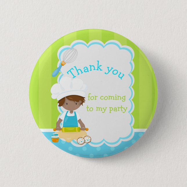 African America Boy Baking 'Thank you for coming' Button (Front)