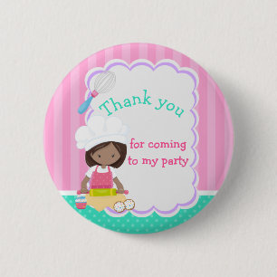 African America Girl Baking 'Thank you for coming' Button
