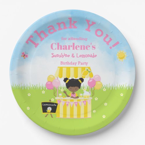 African American 1 Sunshine  Lemonade Birthday Paper Plates