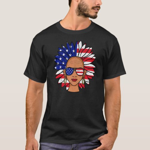 African American 4th Of July Afro Sunflower USA Fl T_Shirt