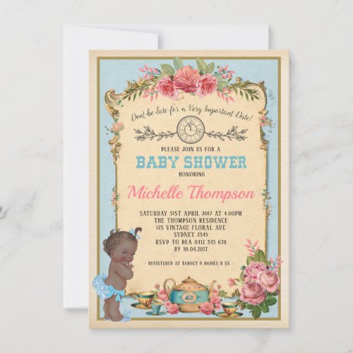 African American Alice in Wonderland Baby Tea Invitation