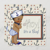 African American Anchor Boy Nautical Baby Shower Invitation (Front/Back)