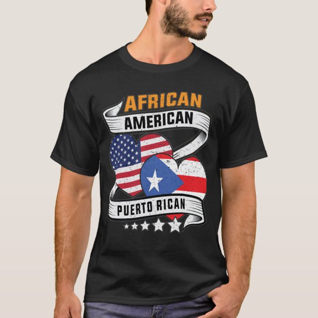 African American and Puerto Rican flag  T-Shirt (Front)