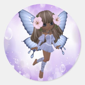 African American And Purple Fairy Classic Round Sticker by esoticastore at Zazzle