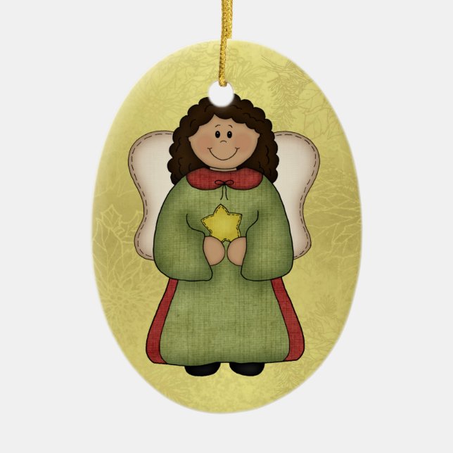 African American Angel Ceramic Ornament (Front)