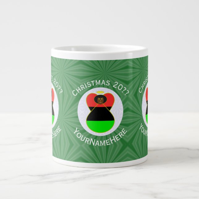 African American Angel Christmas Flag Personalized Giant Coffee Mug (Front)