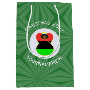 African American Angel Christmas Flag Personalized Medium Gift Bag