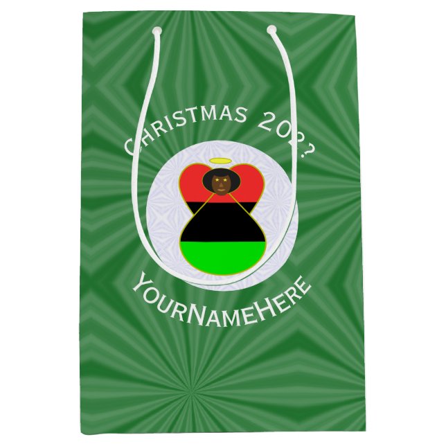 African American Angel Christmas Flag Personalized Medium Gift Bag (Front)