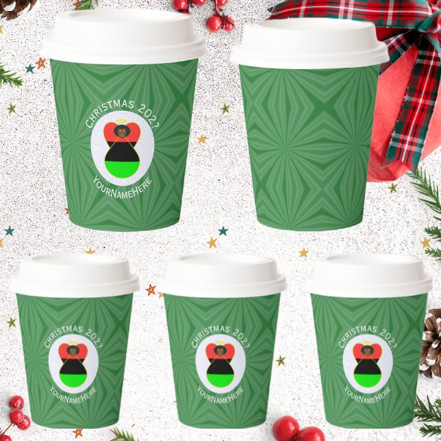 African American Angel Christmas Flag Personalized Paper Cups (Creator Uploaded)