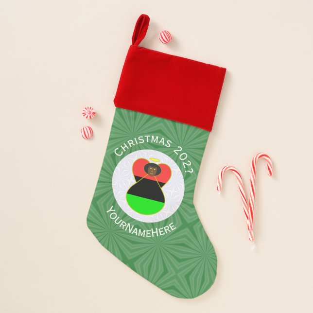 African American Angel Christmas Flag Personalized Stocking (Front)