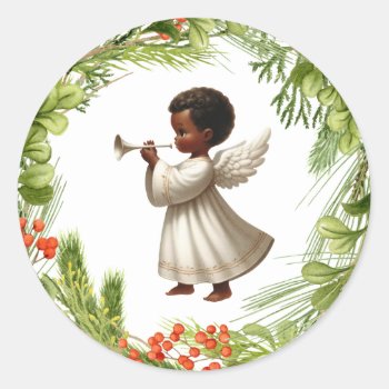 African American Angel Christmas Sticker by ChristmasBellsRing at Zazzle