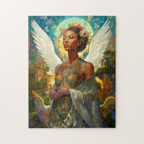 African American Angel Goddess Fantasy Art Jigsaw Puzzle