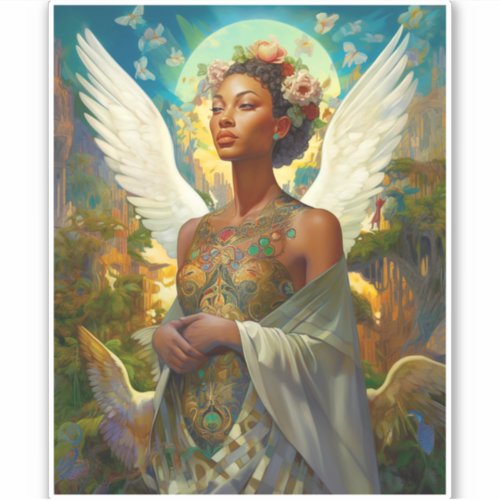 African American Angel Goddess Fantasy Art Sticker