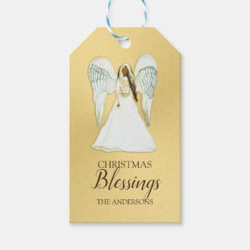 African American Angel Gold Gift Tag by ChristmasBellsRing at Zazzle