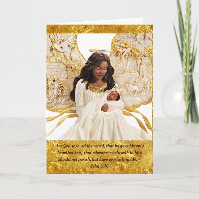 African American Angel & Holy Child Christmas Card (Front)