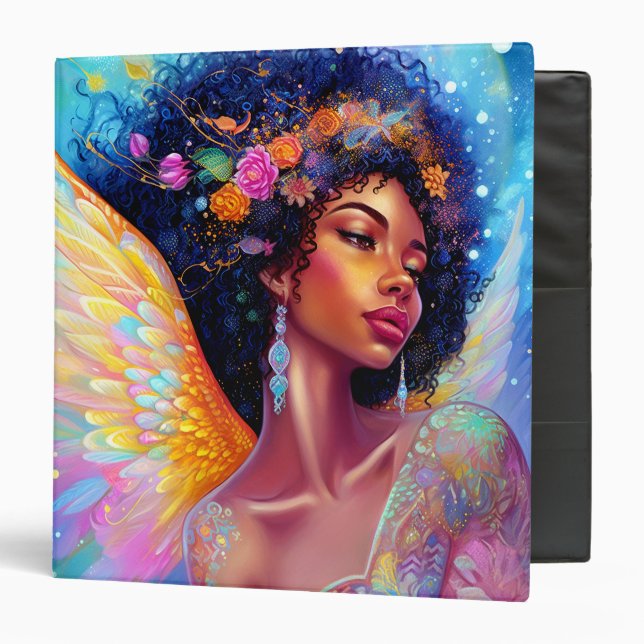 African American Angel Lady Fantasy Art 3 Ring Binder (Front/Inside)