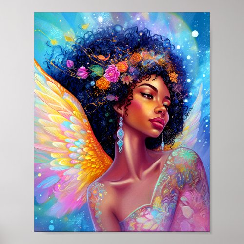 African American Angel Lady Fantasy Art Poster