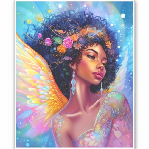 African American Angel Lady Fantasy Art Sticker