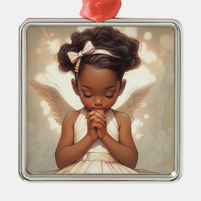African American Angel Wings Metal Ornament (Front)