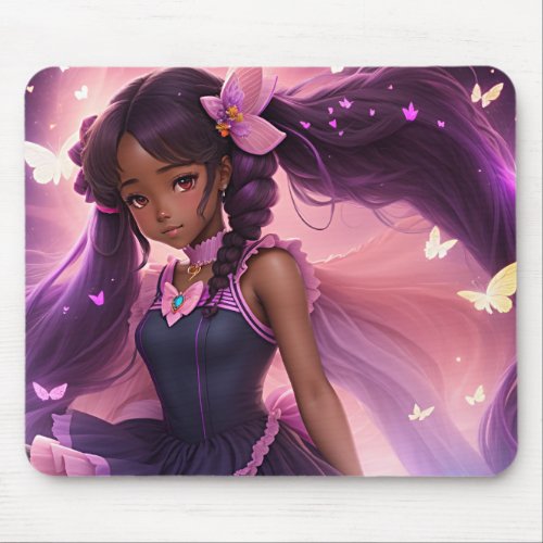 African American Anime Girl Animecore Aesthetic Mouse Pad