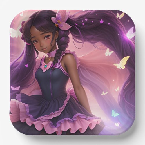 African American Anime Girl Animecore Aesthetic Paper Plates