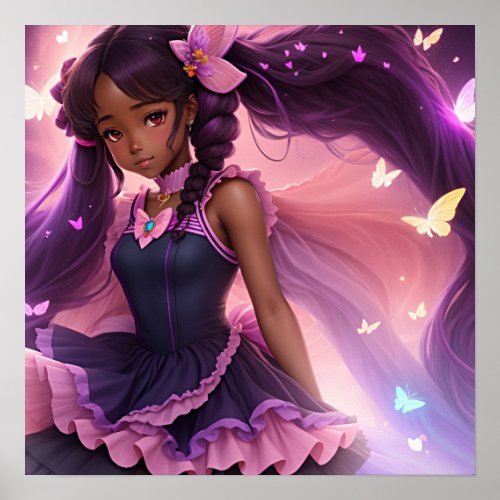 African American Anime Girl Animecore Aesthetic Poster