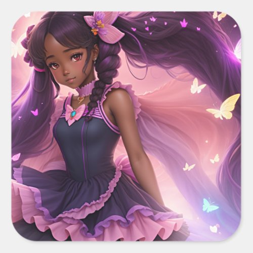 African American Anime Girl Animecore Aesthetic Square Sticker