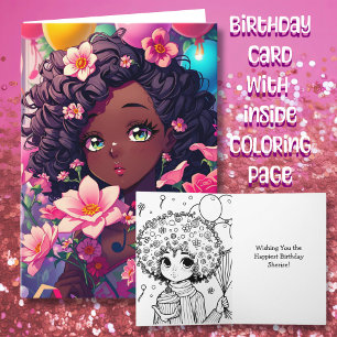 African-American Anime Girl Birthday Card