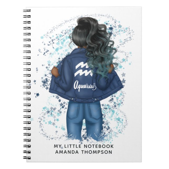 African American Aquarius Zodiac Sign Personal Notebook (Front)