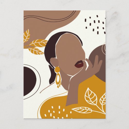 African American Art Leaf Girl Print Black Woman Postcard