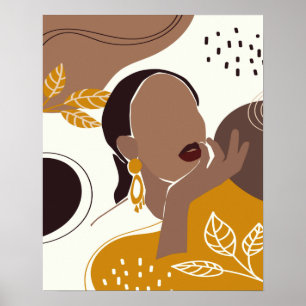 African American Art, Leaf Girl Print, Black Woman Poster