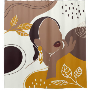 African American Art, Leaf Girl Print, Black Woman Shower Curtain