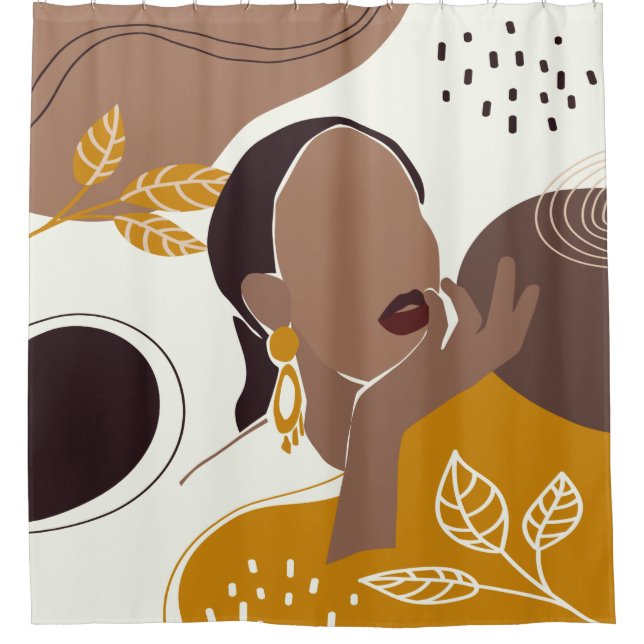 African American Art, Leaf Girl Print, Black Woman Shower Curtain (Front)