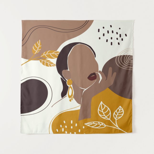 African American Art, Leaf Girl Print, Black Woman Tapestry (Front)