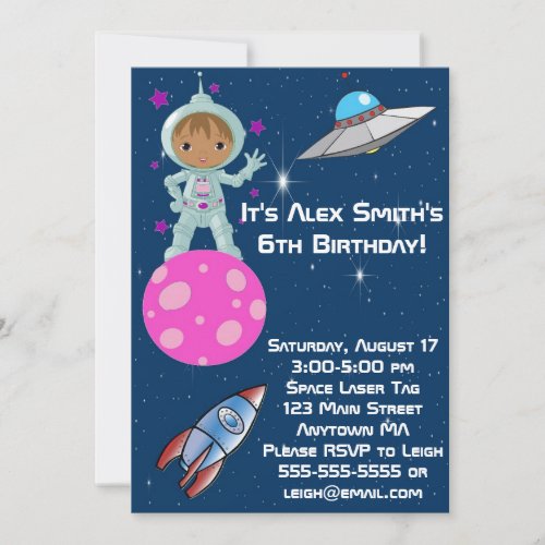 African American Astronaut Birthday Invitation