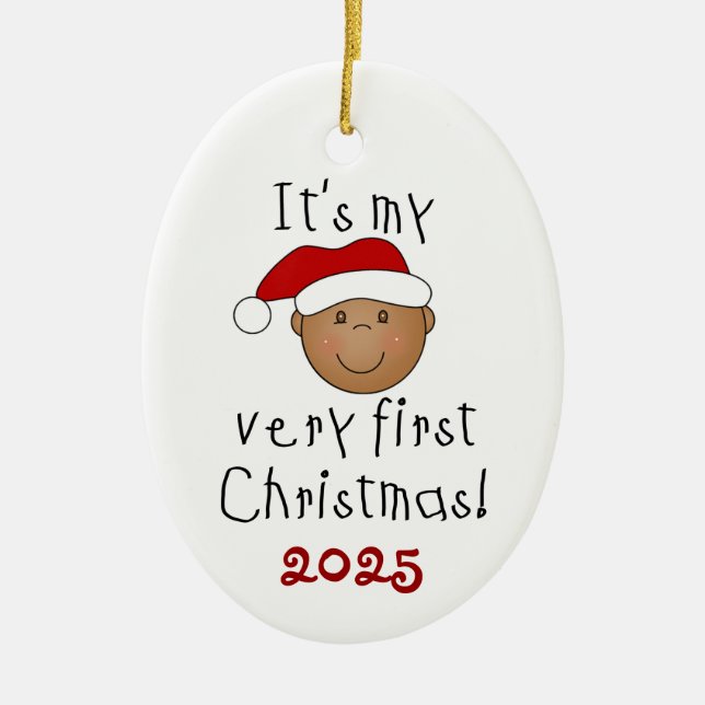 African American Baby 1st Christmas Ornament (Front)