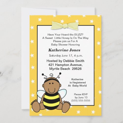 African American Baby Bee Baby Shower  Invitation