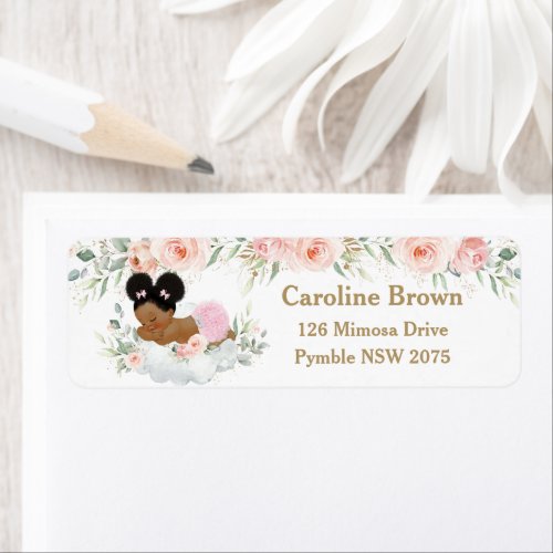 African American Baby Blush Floral Return Address  Label